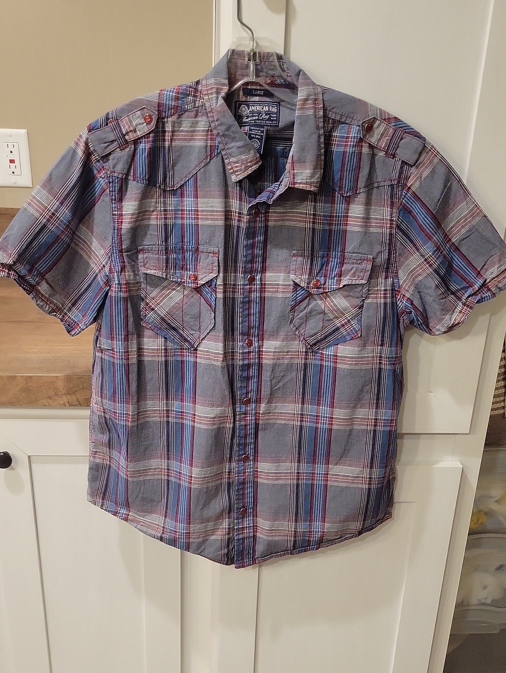 American Rag Menβs Short-Sleeve Plaid Button-Down - Blue & Gray
